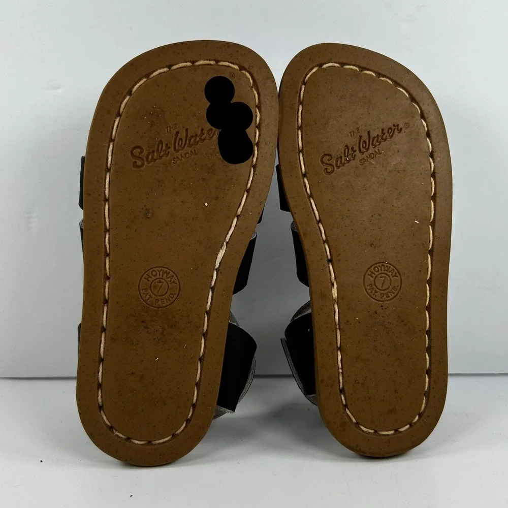 Salt Water Sandals by Hoy Original Black Leather Kids Sandals Size 7 882